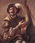 TERBRUGGHEN, Hendrick A Laughing Bravo with a Bass Viol and a Glass  at painting